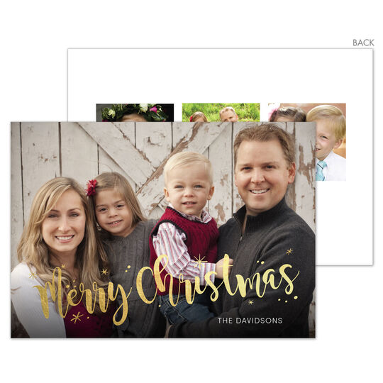 Merry Christmas Starburst Gold Foil Holiday Photo Cards